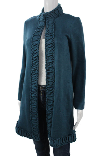 Pure Essence Womens Blue High Neck Long Sleeve Coatigan Size S