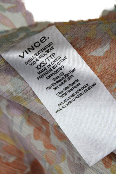 Vince Womens Silk Floral Long Sleeve Blouse Orange Size 2XS