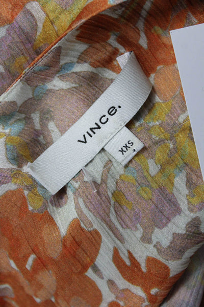 Vince Womens Silk Floral Long Sleeve Blouse Orange Size 2XS