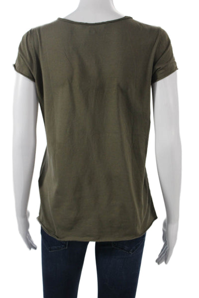 Allsaints Women Green V-Neck Cotton Basic T-Shirt Cap Sleeve Size XS