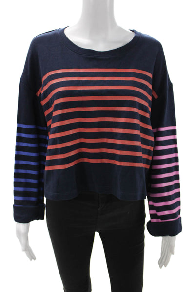 Sundry Women Pullover Sweatshirt Striped Dark Blue Crew Neck Long Sleeve Size 2