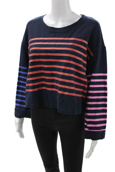 Sundry Women Pullover Sweatshirt Striped Dark Blue Crew Neck Long Sleeve Size 2