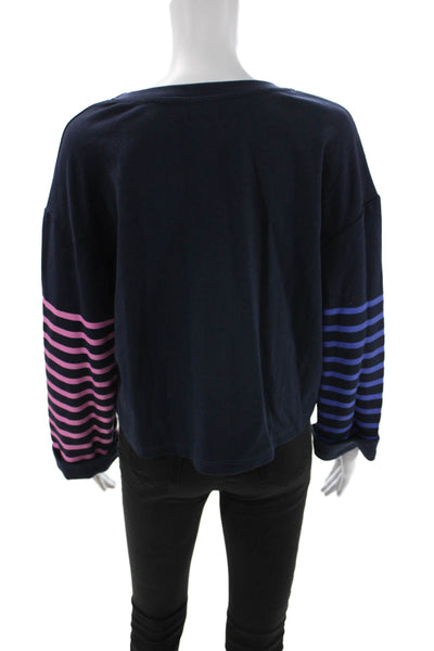 Sundry Women Pullover Sweatshirt Striped Dark Blue Crew Neck Long Sleeve Size 2