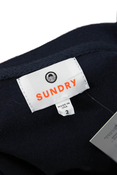 Sundry Women Pullover Sweatshirt Striped Dark Blue Crew Neck Long Sleeve Size 2