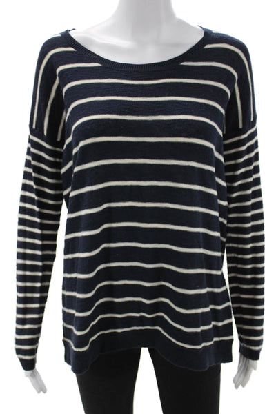 Vince Womens Pullover Sweater Dark Blue Striped Cotton Long Sleeve Size M