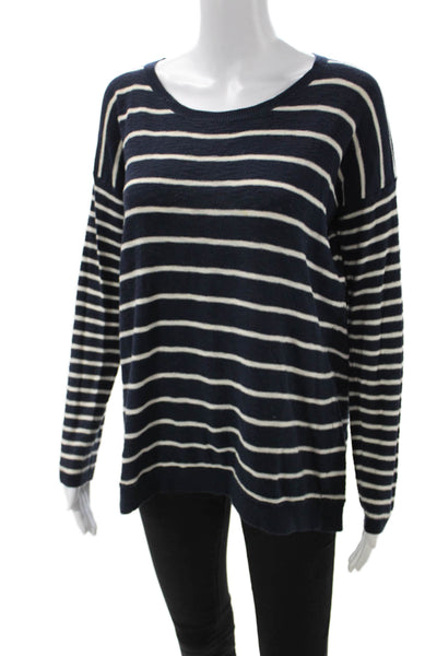 Vince Womens Pullover Sweater Dark Blue Striped Cotton Long Sleeve Size M