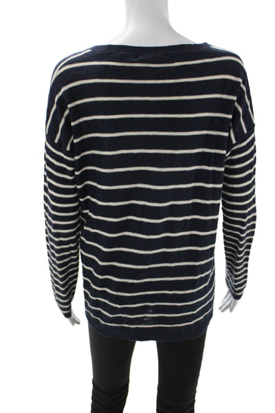 Vince Womens Pullover Sweater Dark Blue Striped Cotton Long Sleeve Size M
