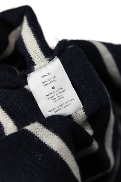Vince Womens Pullover Sweater Dark Blue Striped Cotton Long Sleeve Size M