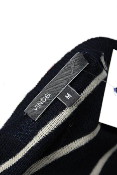 Vince Womens Pullover Sweater Dark Blue Striped Cotton Long Sleeve Size M