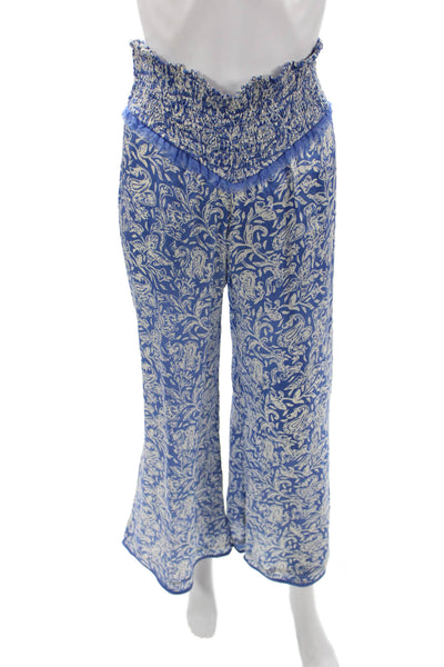 Poupette St. Barth Women Paperbag Pants Blue Paisley Viscose Size S