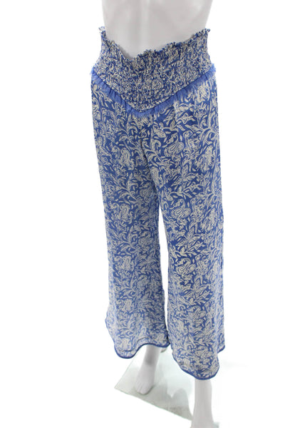 Poupette St. Barth Women Paperbag Pants Blue Paisley Viscose Size S
