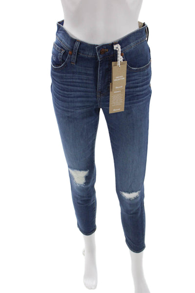 Madewell Women High Waist Ankle Skinny Jeans Dark Blue Button Size 26