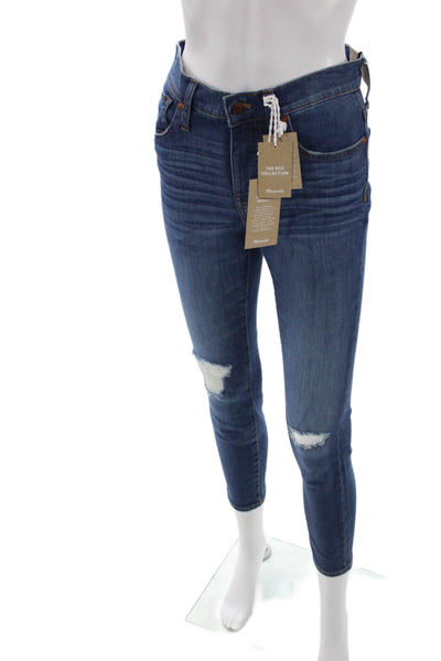 Madewell Women High Waist Ankle Skinny Jeans Dark Blue Button Size 26