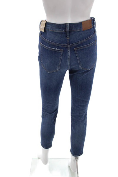 Madewell Women High Waist Ankle Skinny Jeans Dark Blue Button Size 26