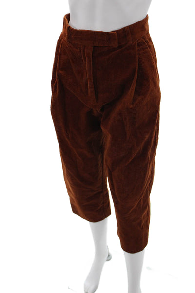 Sessun Women Cropped Brown Pants Button 98% Cotton Size 34