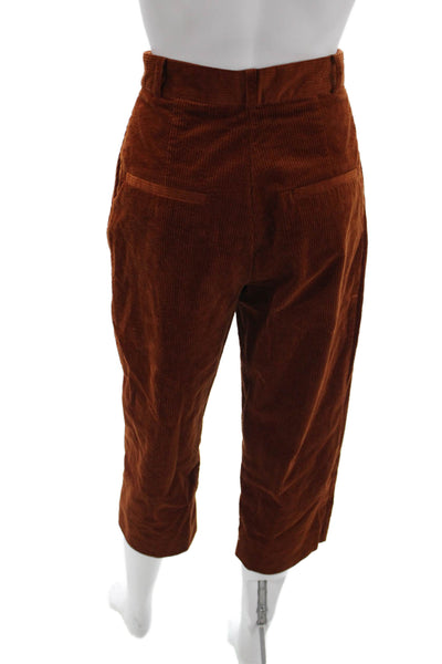 Sessun Women Cropped Brown Pants Button 98% Cotton Size 34