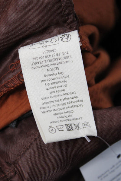 Sessun Women Cropped Brown Pants Button 98% Cotton Size 34
