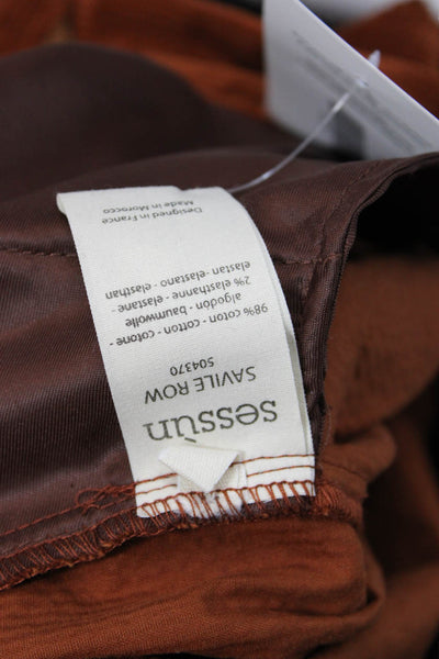 Sessun Women Cropped Brown Pants Button 98% Cotton Size 34