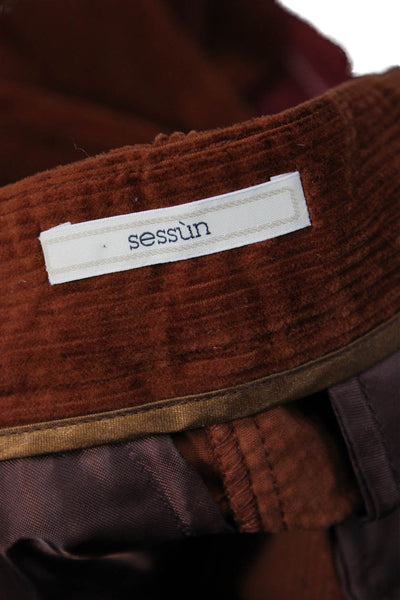 Sessun Women Cropped Brown Pants Button 98% Cotton Size 34