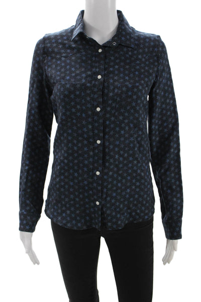 Thomsen Womens Basic Button-Up Dark Blue Wool Collared Long Sleeve Stars Size M