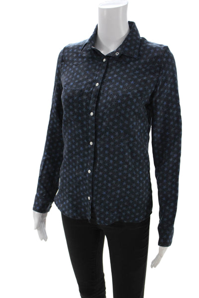 Thomsen Womens Basic Button-Up Dark Blue Wool Collared Long Sleeve Stars Size M