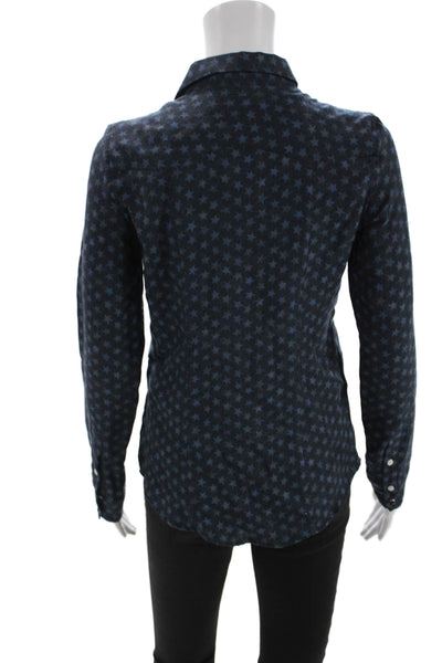 Thomsen Womens Basic Button-Up Dark Blue Wool Collared Long Sleeve Stars Size M