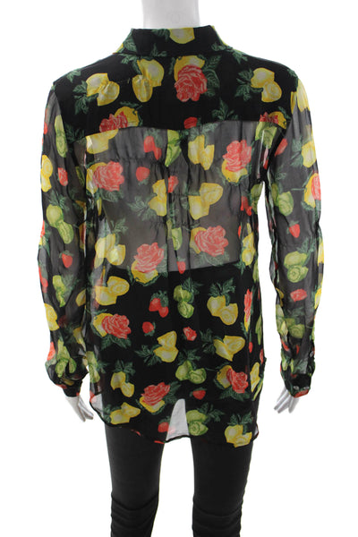 Equipment Femme Women Black Silk Floral Button-Up Long-Sleeve Blouse Size S