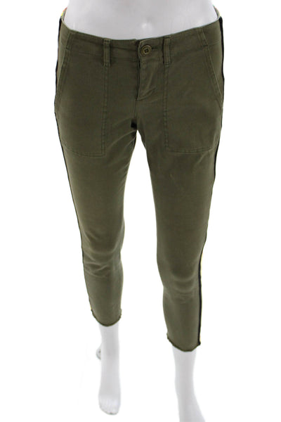 Pam & Gela Women Juniors Ankle Cropped Striped Button Pants Green Size 24
