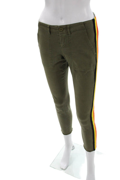 Pam & Gela Women Juniors Ankle Cropped Striped Button Pants Green Size 24