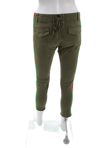 Pam & Gela Women Juniors Ankle Cropped Striped Button Pants Green Size 24