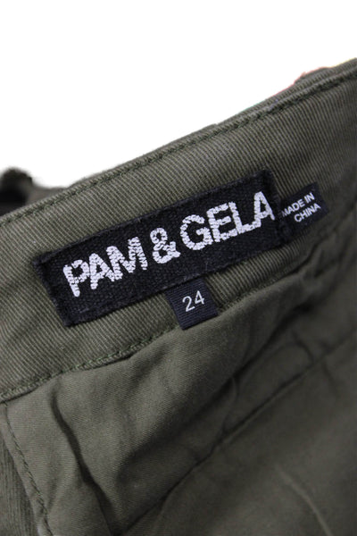 Pam & Gela Women Juniors Ankle Cropped Striped Button Pants Green Size 24