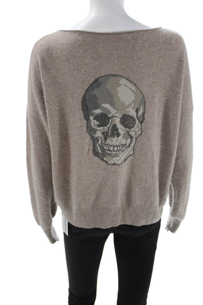 Skull Cashmere Women Pullover Sweater Beige Skull Graphic 100% Cashmere Size S