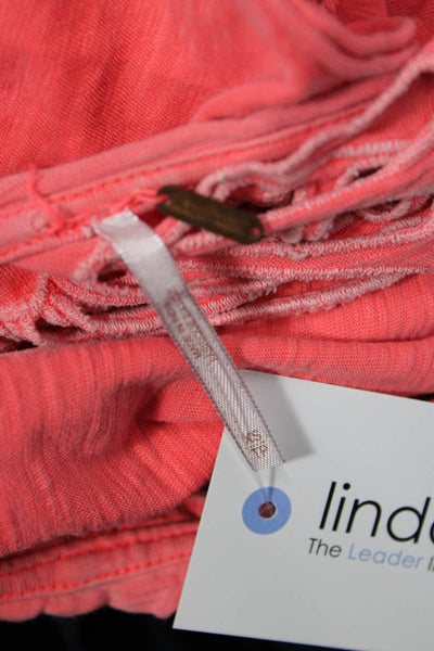 Free People Womens V Neck Cotton Boho T Shirt Pink Short Sleeve Size XS