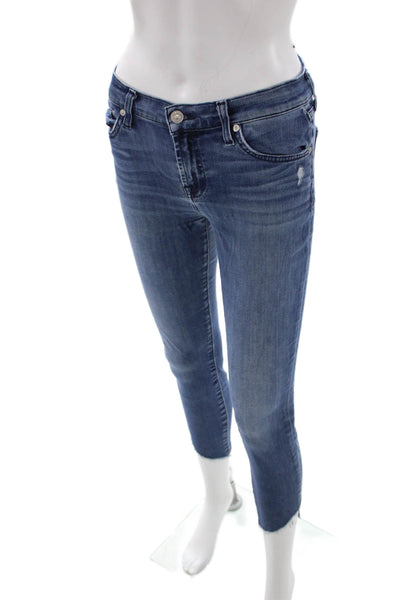 7 For All Mankind Womens Skinny Ankle Jeans Blue Mid Rise Inseam 27 Size 25