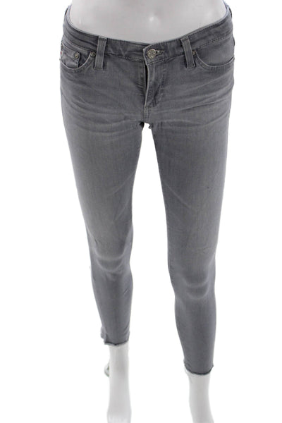 AG Adriano Goldschmied Women Skinny Ankle Jeans Gray Mid Rise Button Size 25