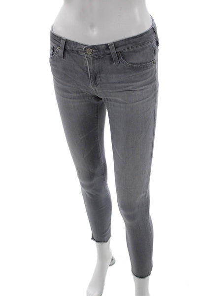 AG Adriano Goldschmied Women Skinny Ankle Jeans Gray Mid Rise Button Size 25