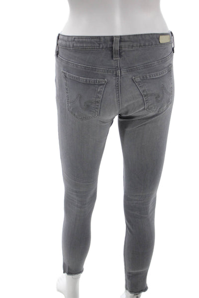 AG Adriano Goldschmied Women Skinny Ankle Jeans Gray Mid Rise Button Size 25