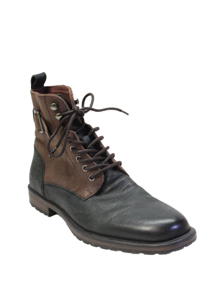 Aston Grey Collection Mens Leather Color Block Boots Shoes Black Brown Size 8