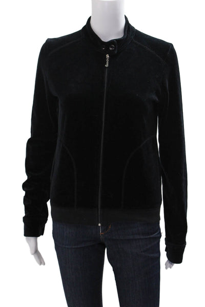 Juicy Couture Womens Bomber Jacket Black High Neck Long Sleeve Size S