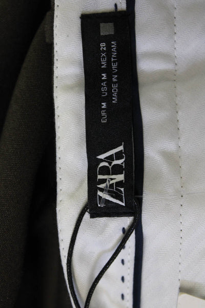 Zara Mens Dress Pants Dark Gray Army Solid Button Size M