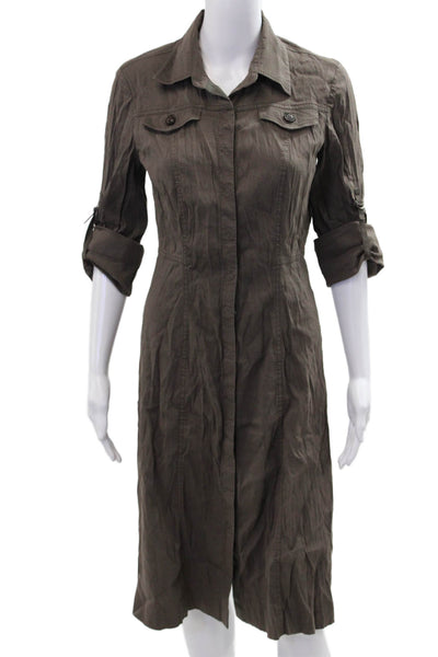 Elie Tahari Women Shirt Dress Brown Button 3/4 Sleeve Poly Viscose Size S