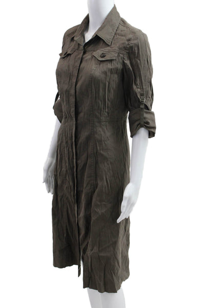 Elie Tahari Women Shirt Dress Brown Button 3/4 Sleeve Poly Viscose Size S