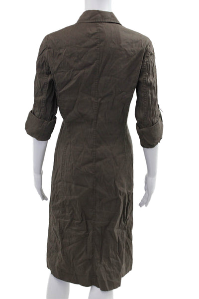 Elie Tahari Women Shirt Dress Brown Button 3/4 Sleeve Poly Viscose Size S