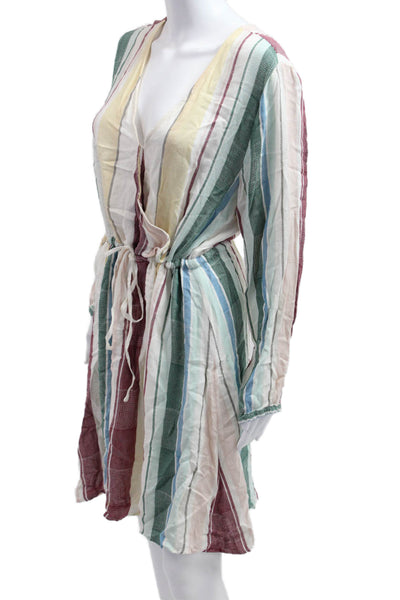 Rails Women Kaftan Dress Green Striped V-Neck Long Sleeve Cotton Blend Size L