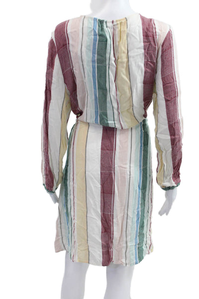 Rails Women Kaftan Dress Green Striped V-Neck Long Sleeve Cotton Blend Size L
