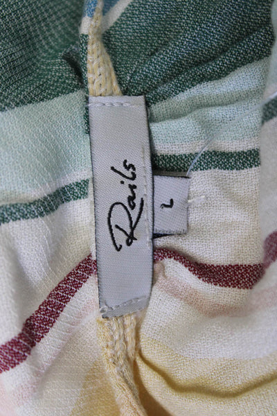 Rails Women Kaftan Dress Green Striped V-Neck Long Sleeve Cotton Blend Size L