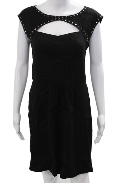 Rebecca Taylor Women Sheath Mini Black Gothic Linen Blend Dress Size 8