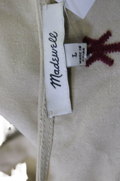 Madewell Women Tunic Beige Silk Long Sleeve Drawstring Geometric Size L