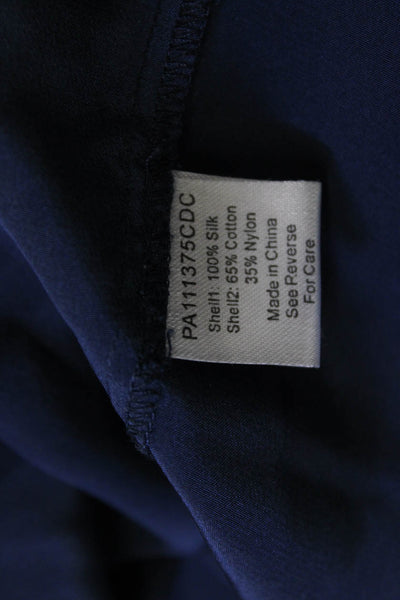 Parker Women Silk Blouse Dark Blue Round Neck 3/4 Sleeve Classic Size L