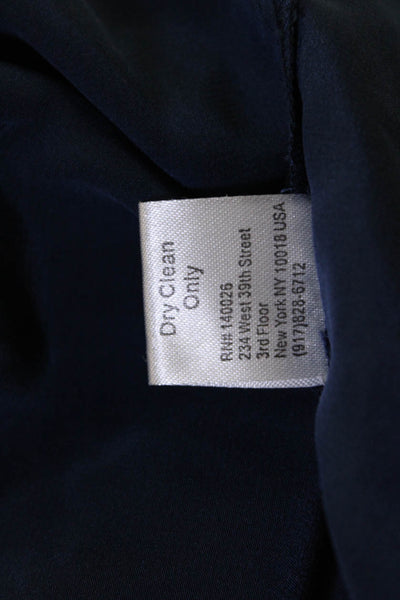 Parker Women Silk Blouse Dark Blue Round Neck 3/4 Sleeve Classic Size L